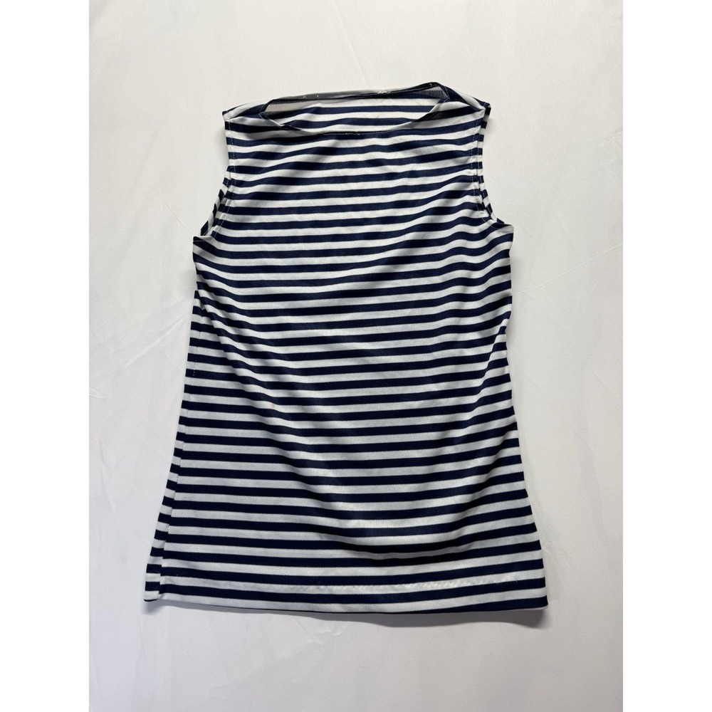Navy White Striped Sleeveless Round Neck Top Sleeveless Womens Small Casual